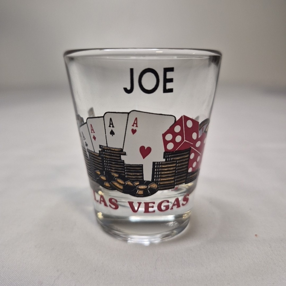 Las Vegas Souvenir Shot Glass Personalized Joe Casino Playing Cards